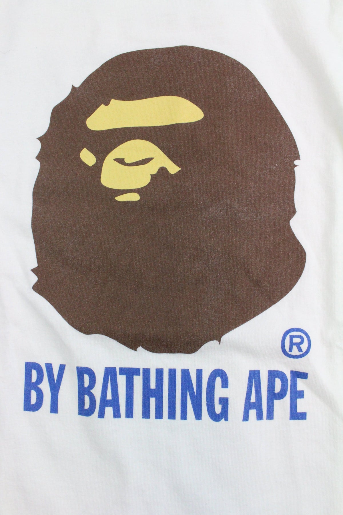 Bape Original Big Ape Logo Blue Text LS White - SaruGeneral