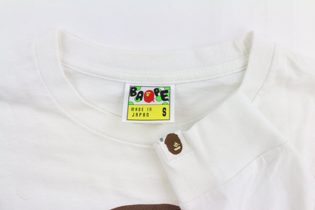 Bape Original Big Ape Logo Blue Text LS White - SaruGeneral