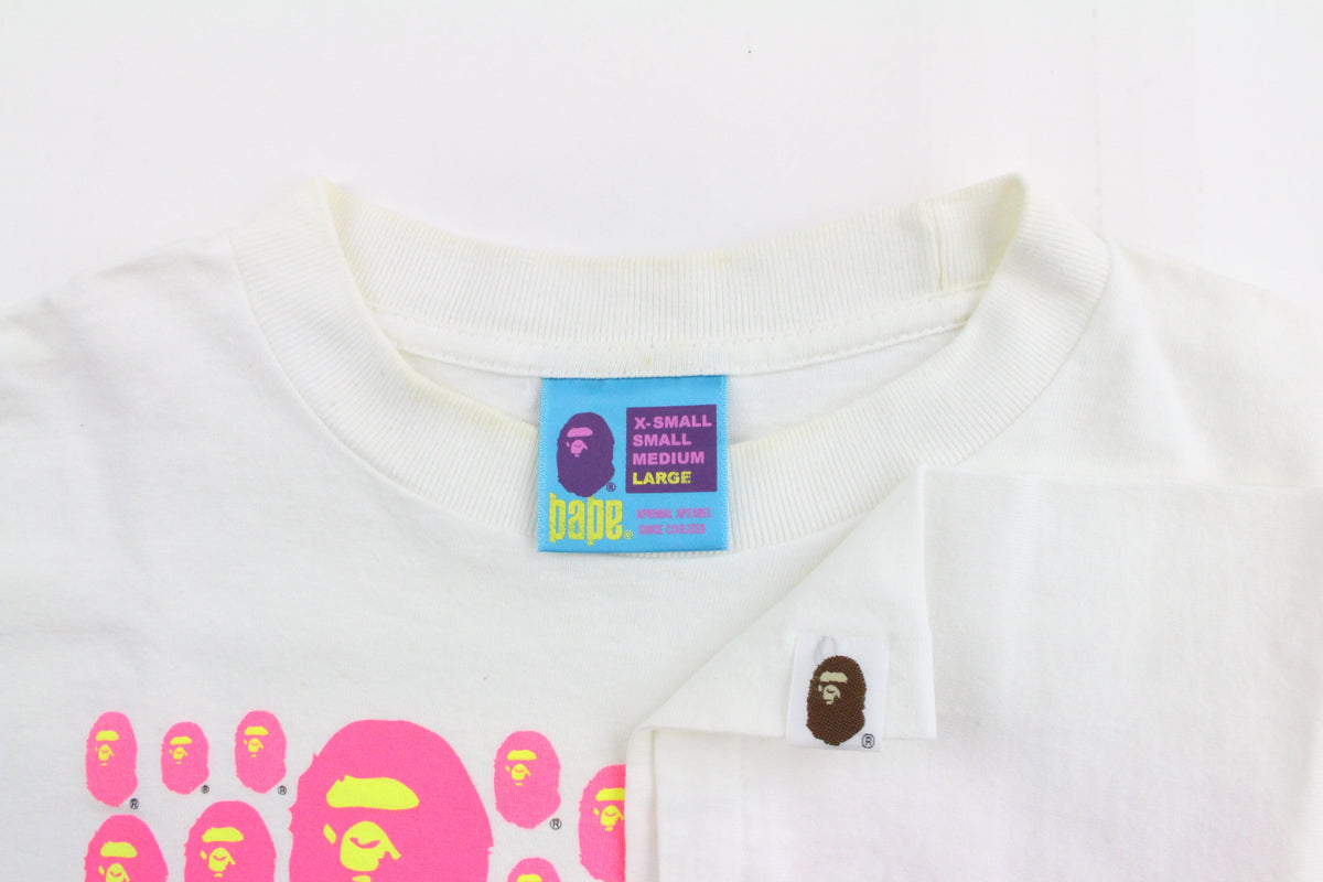 Bape Pink big ape logos Tee White - SaruGeneral