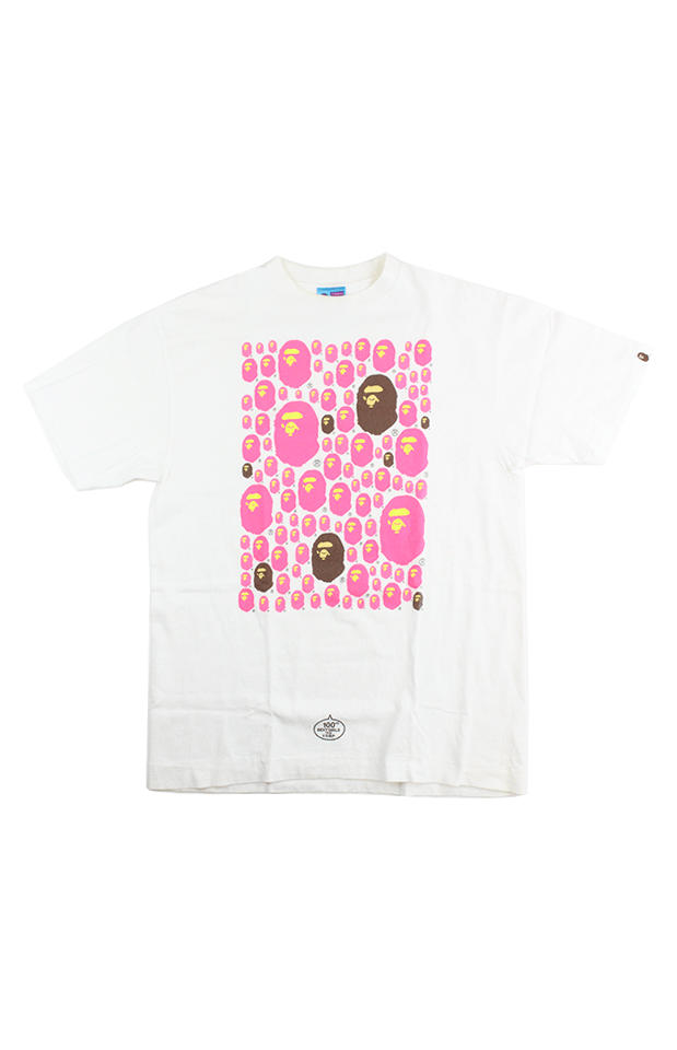Bape Pink big ape logos Tee White - SaruGeneral