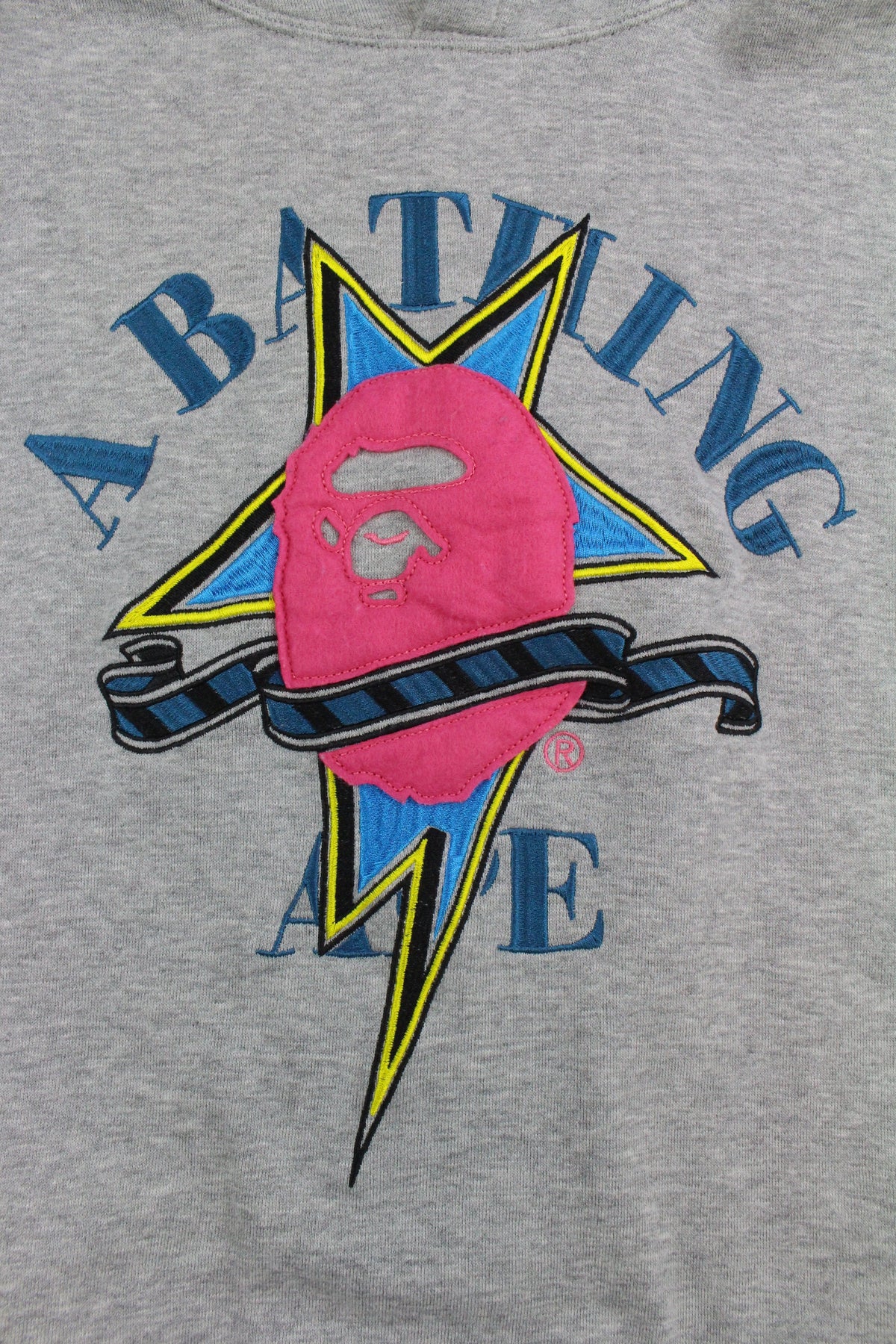 Bape Pink blue STA Embroided College Logo Hoodie Grey - SaruGeneral