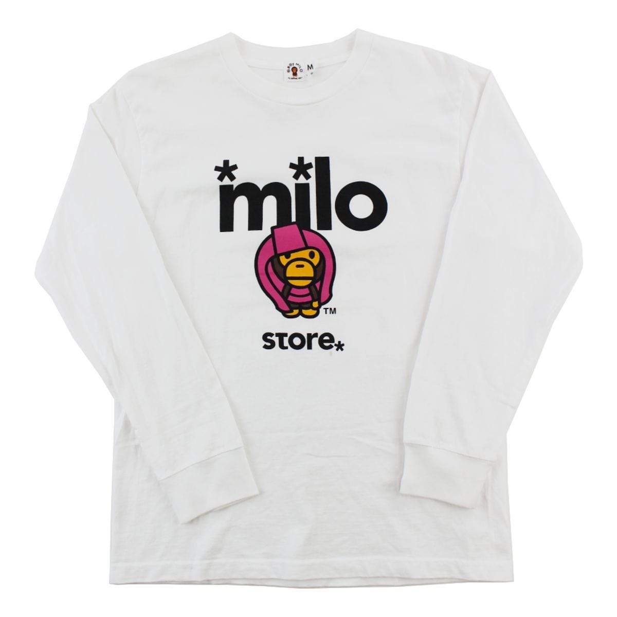 Bape Pink Milo Store LS White - SaruGeneral