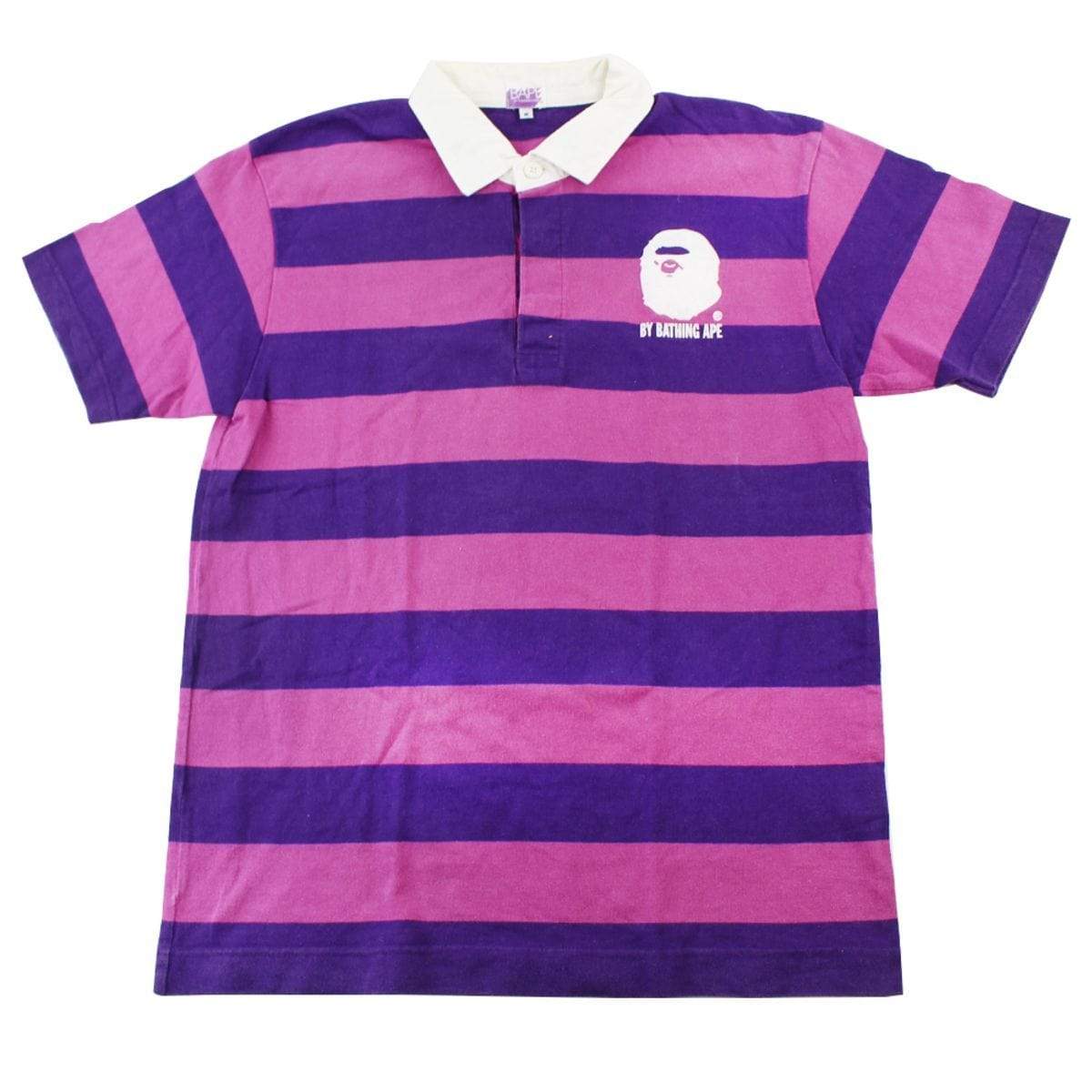 Bape Pink & Purple Stripe Big Ape Polo Shirt - SaruGeneral