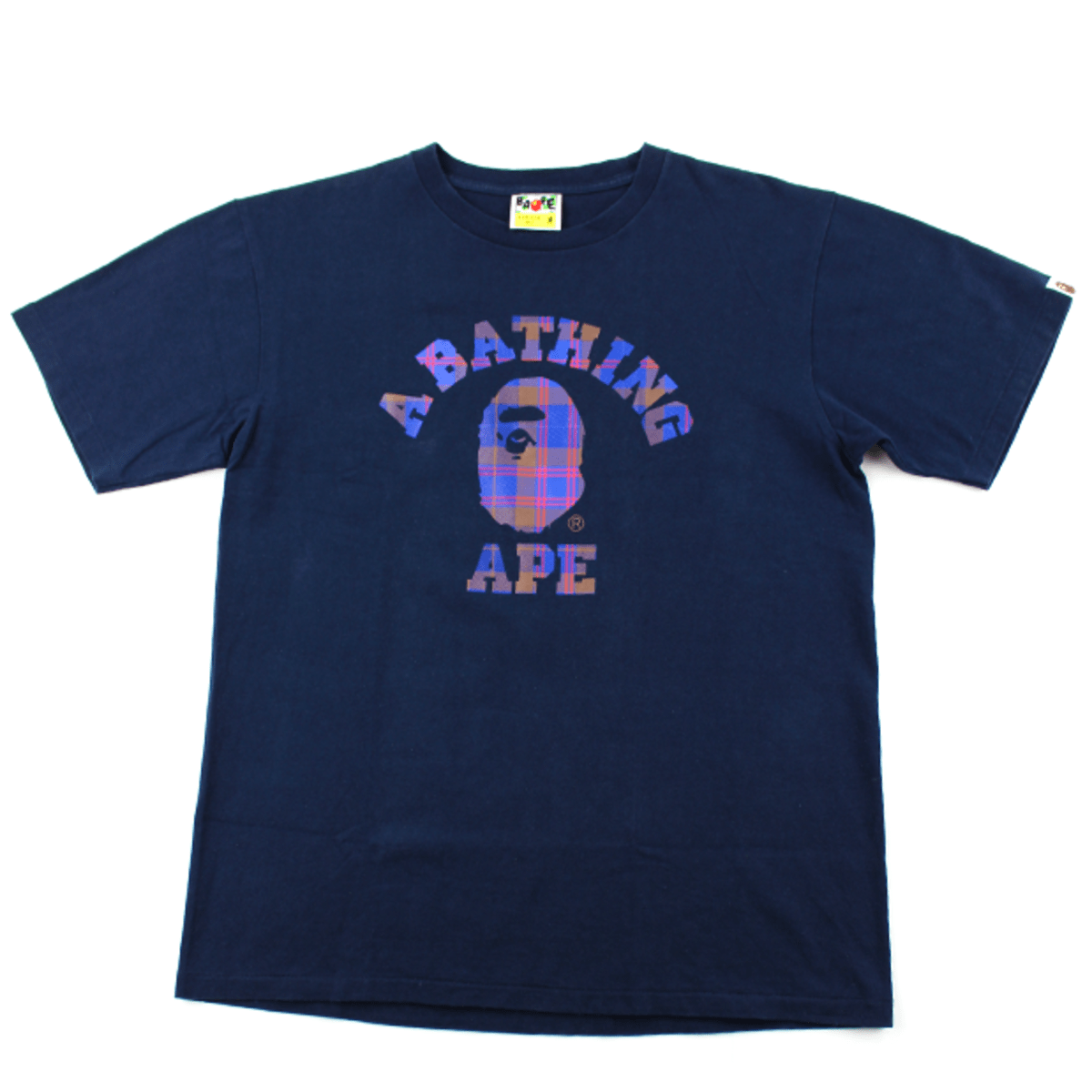 Bape Plaid College Logo Tee Navy - SaruGeneral