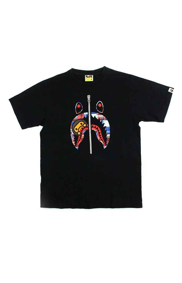 Bape Plaid Shark Face Baby Milo Tee Black - SaruGeneral