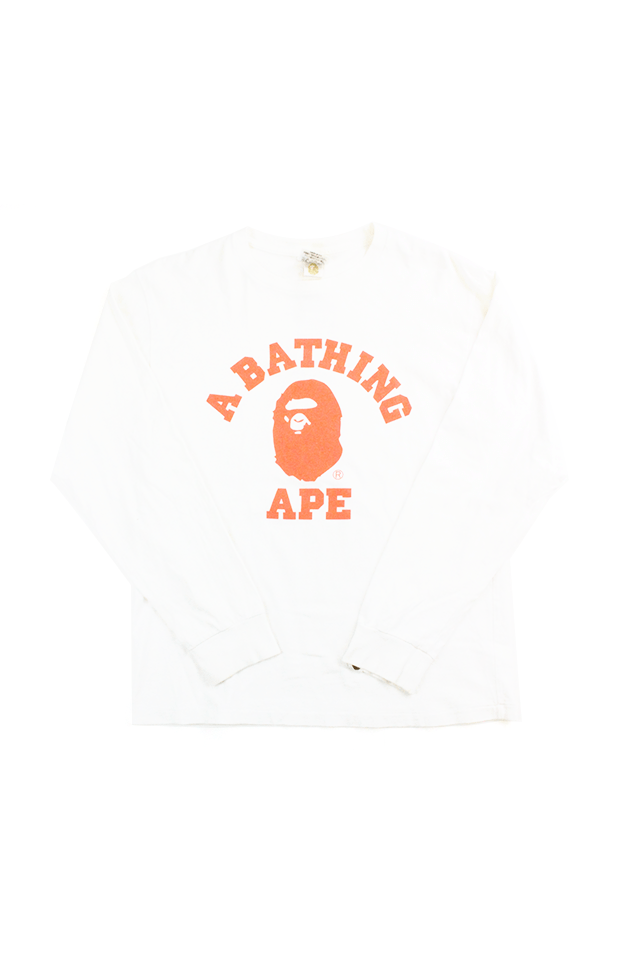 Bape Red College Logo LS White - SaruGeneral