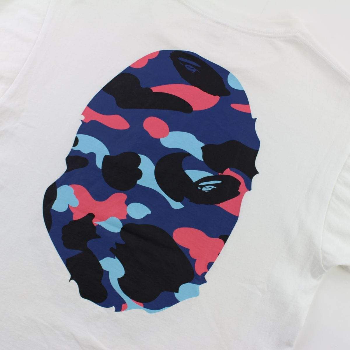 Bape Salmon & Blue Camo Big Ape Logo Tee White - SaruGeneral