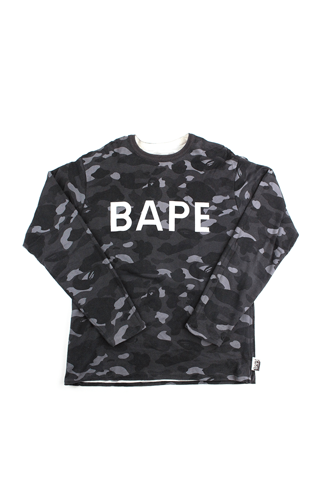 Bape Text Black Camo Reverse White Camo LS - SaruGeneral