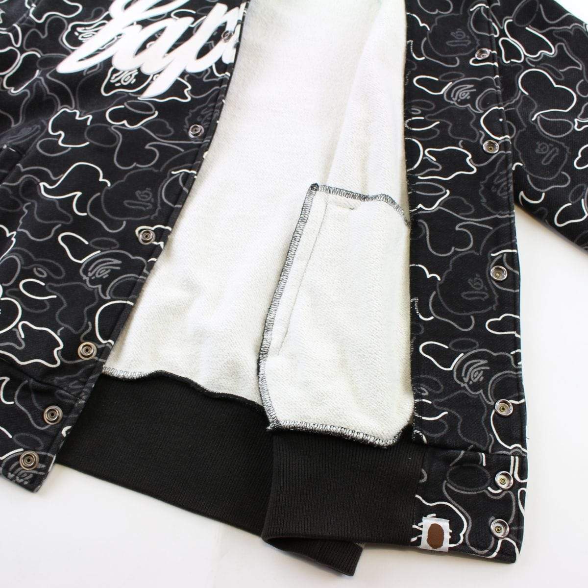 Bape Text White Neon ABC Camo Varsity Jacket Black - SaruGeneral