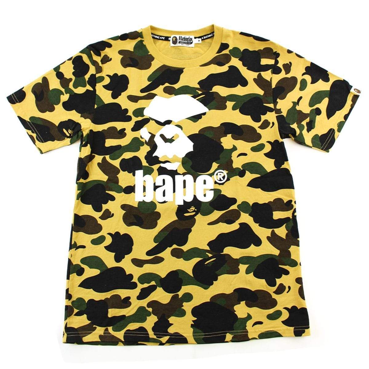 Bape White Angry Face Text Tee 1st Yellow Camo - SaruGeneral