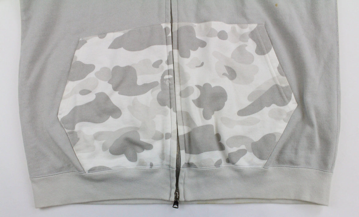 Bape White Camo Full Zip Text Hoodie - SaruGeneral