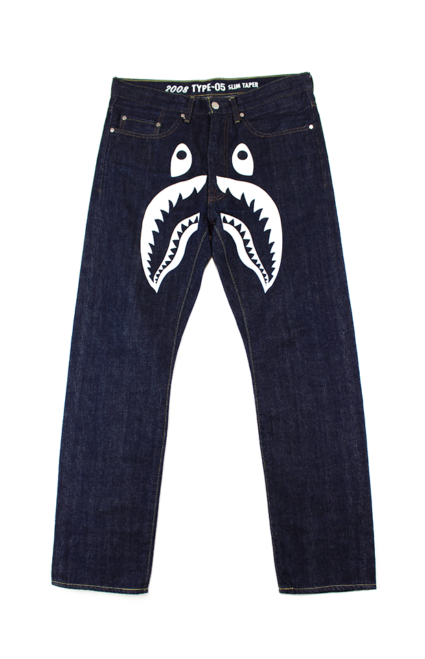 Bape White Shark Face Denim Jeans - SaruGeneral