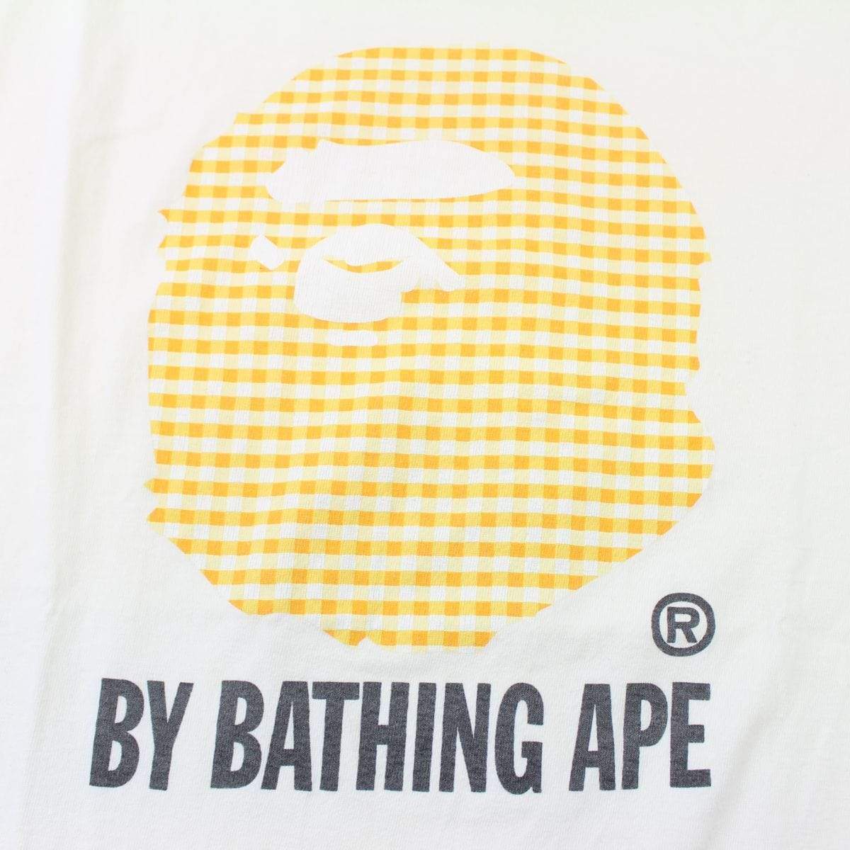 Bape Yellow Checkered Big Ape Logo Tee White - SaruGeneral
