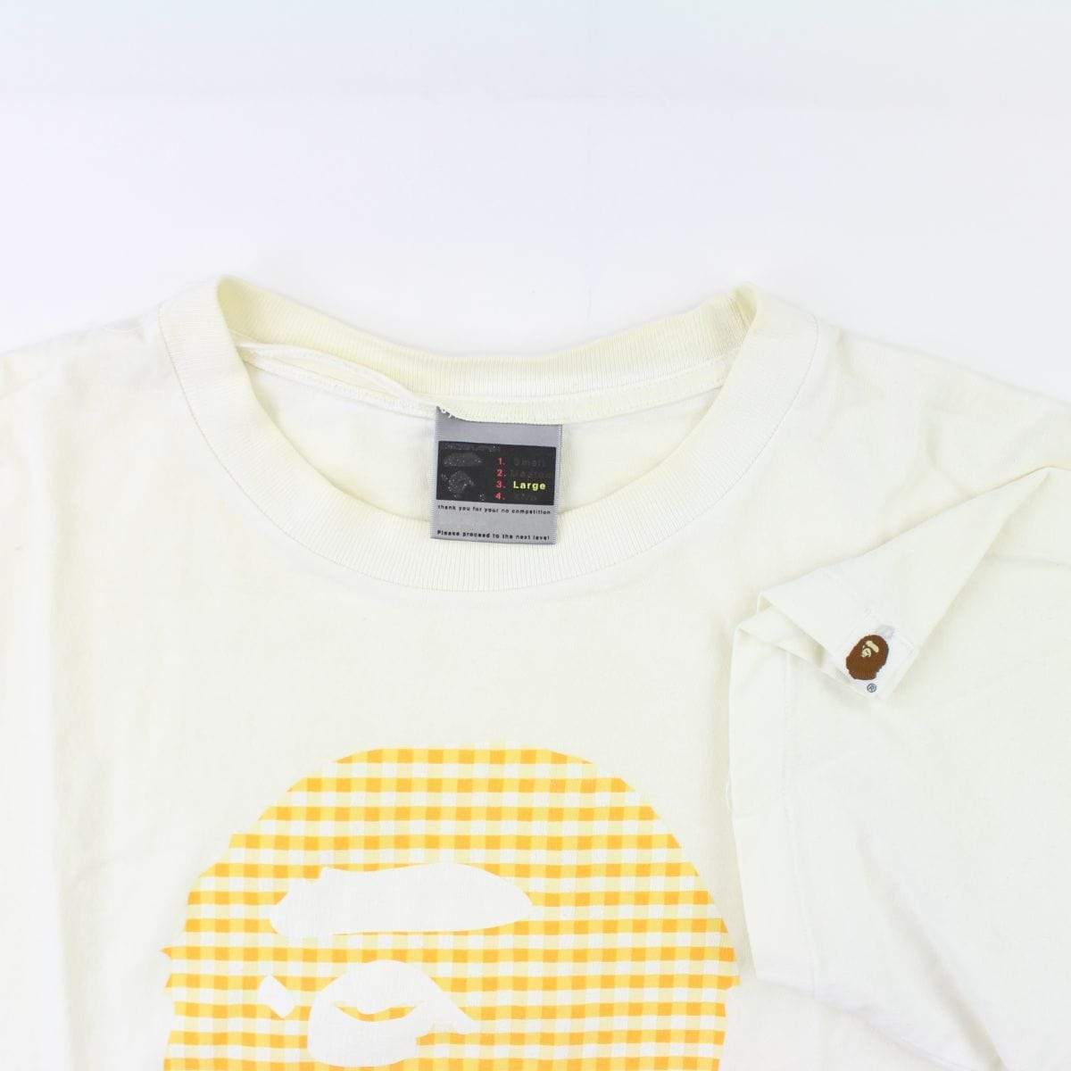 Bape Yellow Checkered Big Ape Logo Tee White - SaruGeneral