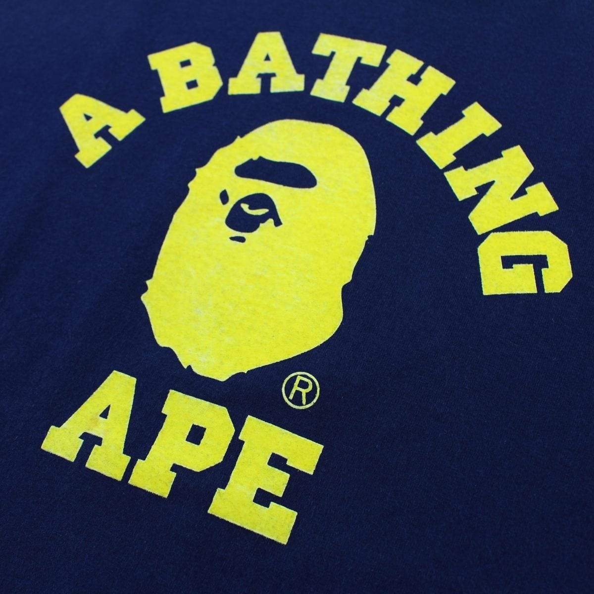 Bape Fluorescent Yellow College Logo Tee Navy - SaruGeneral