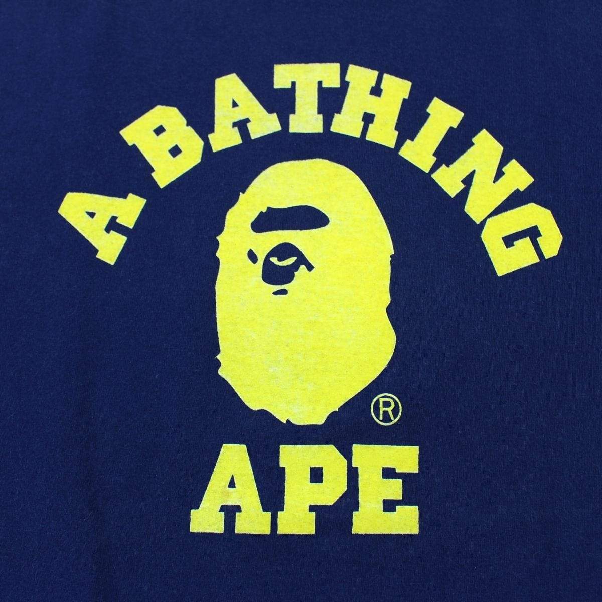 Bape Fluorescent Yellow College Logo Tee Navy - SaruGeneral