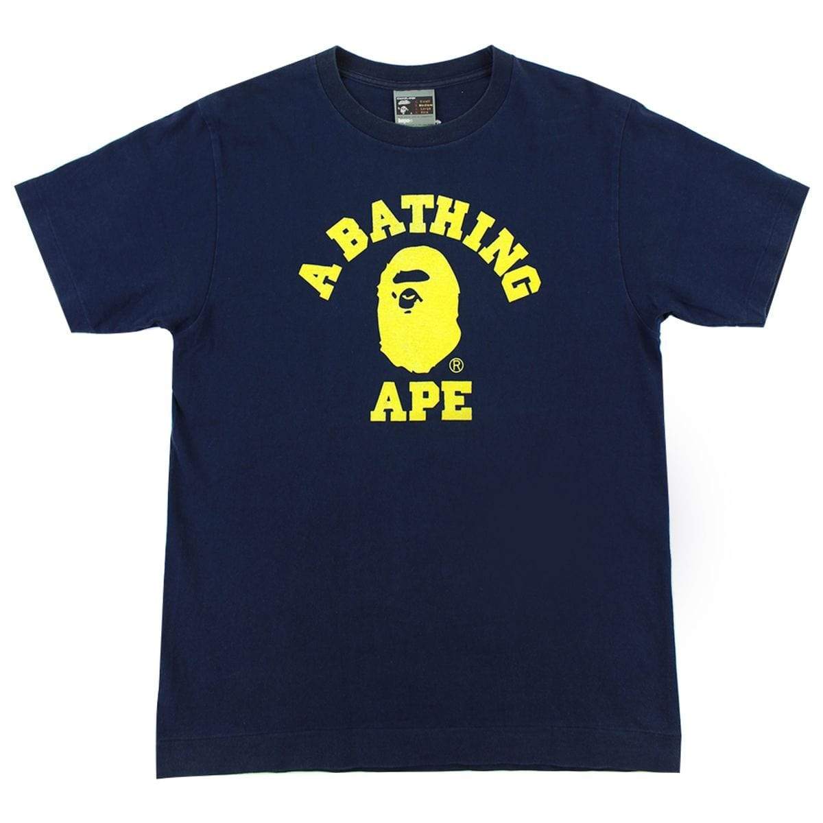 Bape Fluorescent Yellow College Logo Tee Navy - SaruGeneral