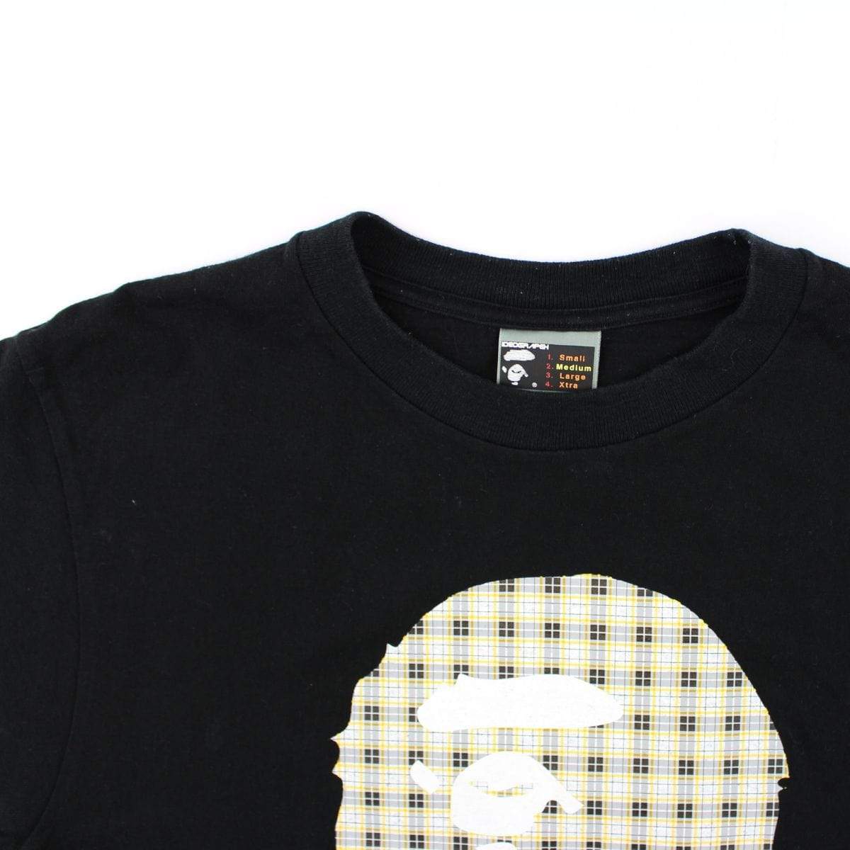 Bape Yellow Plaid Big Ape Logo Tee Black - SaruGeneral