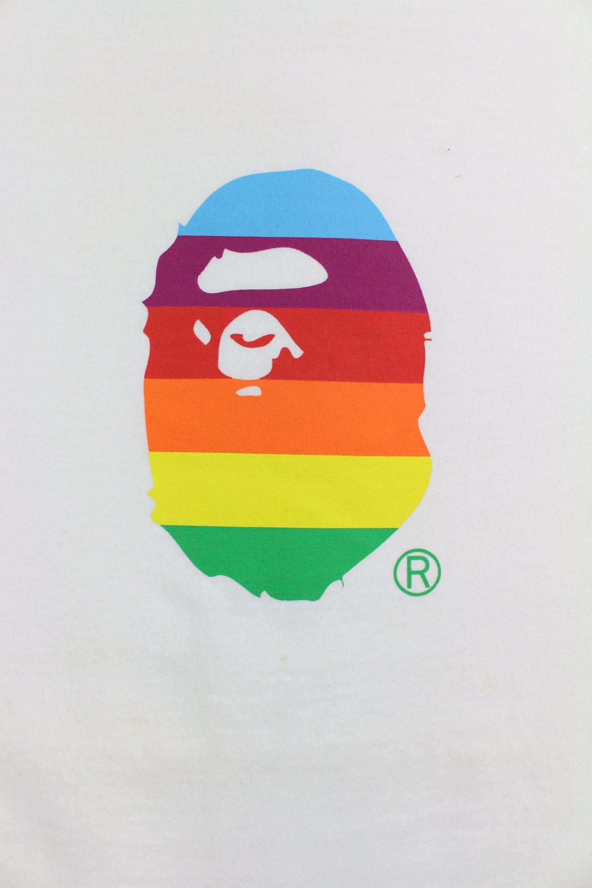 Bape rainbow Striped big Ape Logo Tee White - SaruGeneral