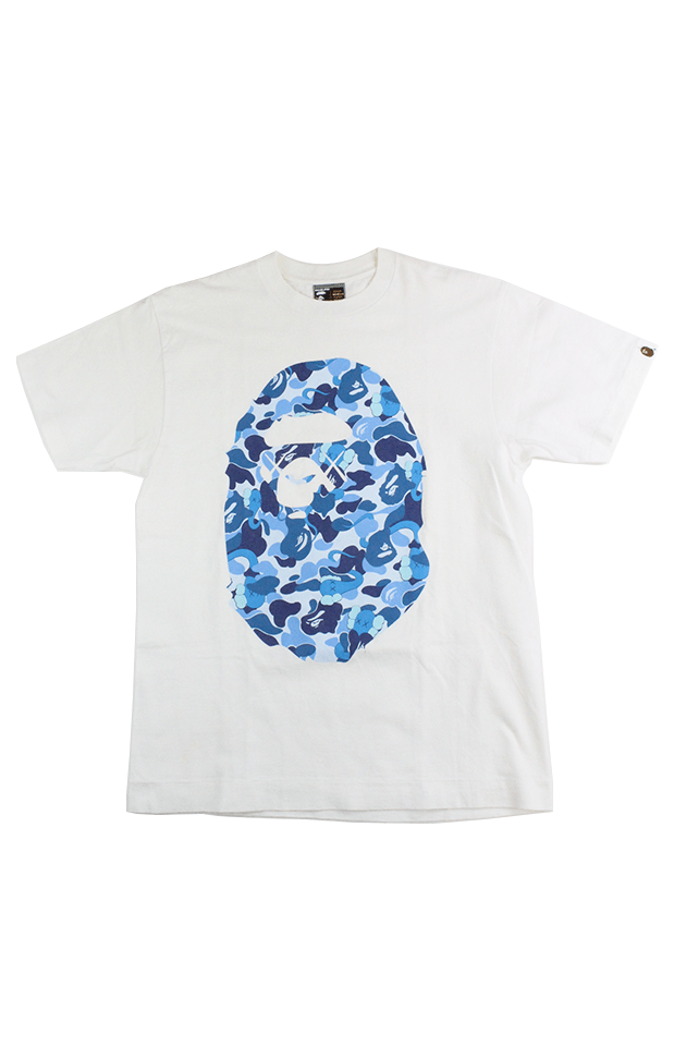 Bape x Kaws ABC Blue Camo Big Ape Logo Tee White - SaruGeneral