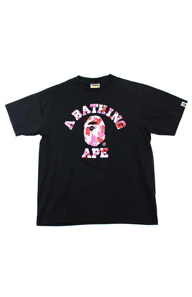 Bape x Kaws ABC Pink Camo College Logo Tee Black - SaruGeneral