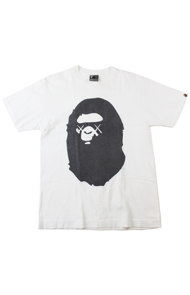 Bape x Kaws Black Big Ape Logo Tee White - SaruGeneral