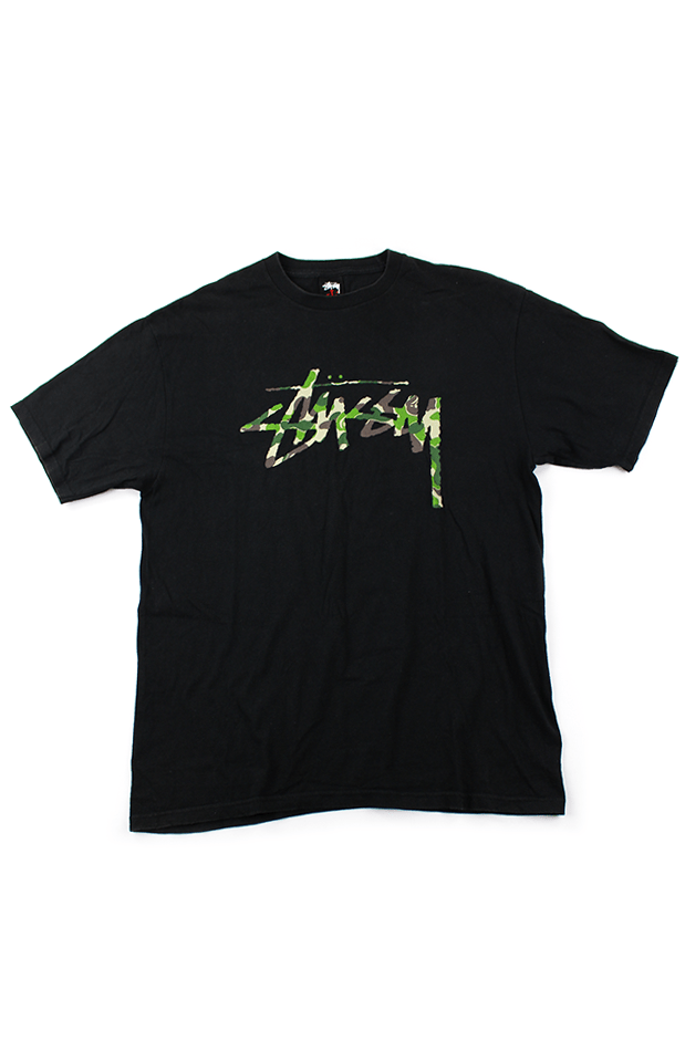 Bape x Stussy 30th Anni ABC Green Camo Logo Tee Black - SaruGeneral