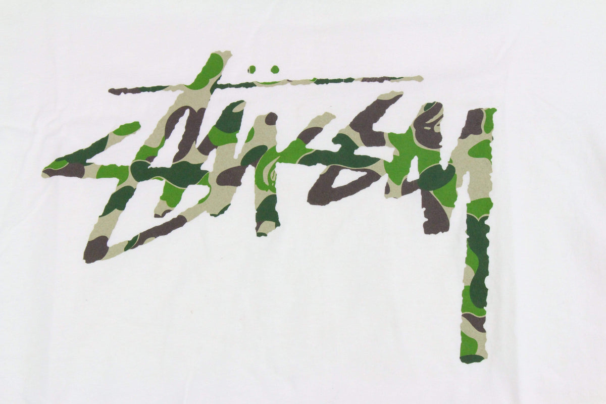Bape x Stussy ABC Green Camo Tee White - SaruGeneral