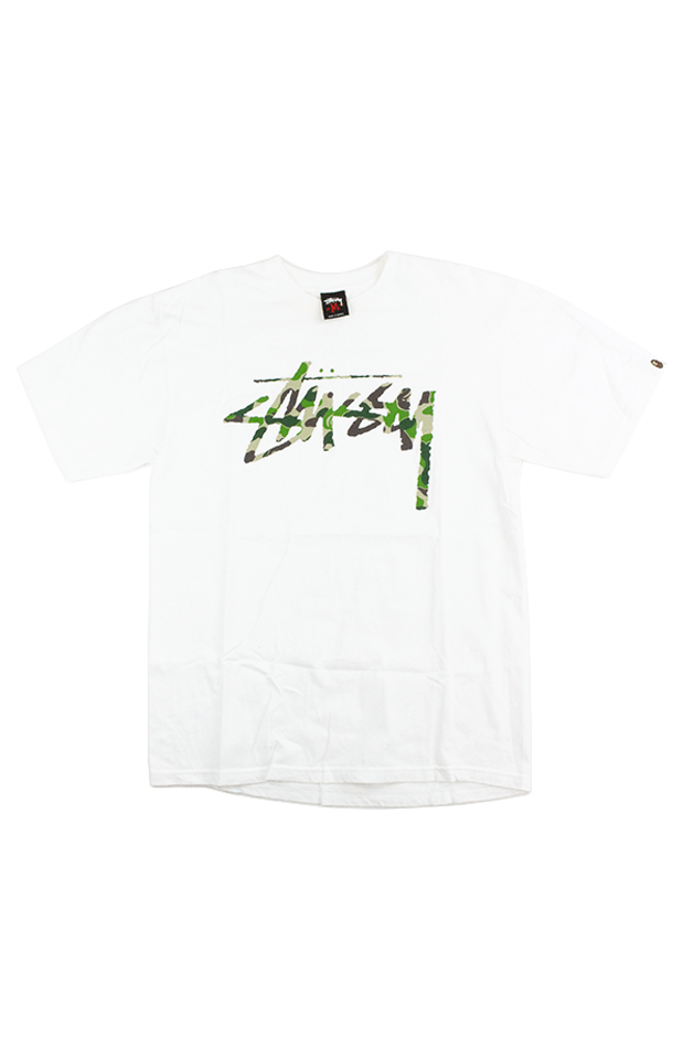Bape x Stussy ABC Green Camo Tee White - SaruGeneral