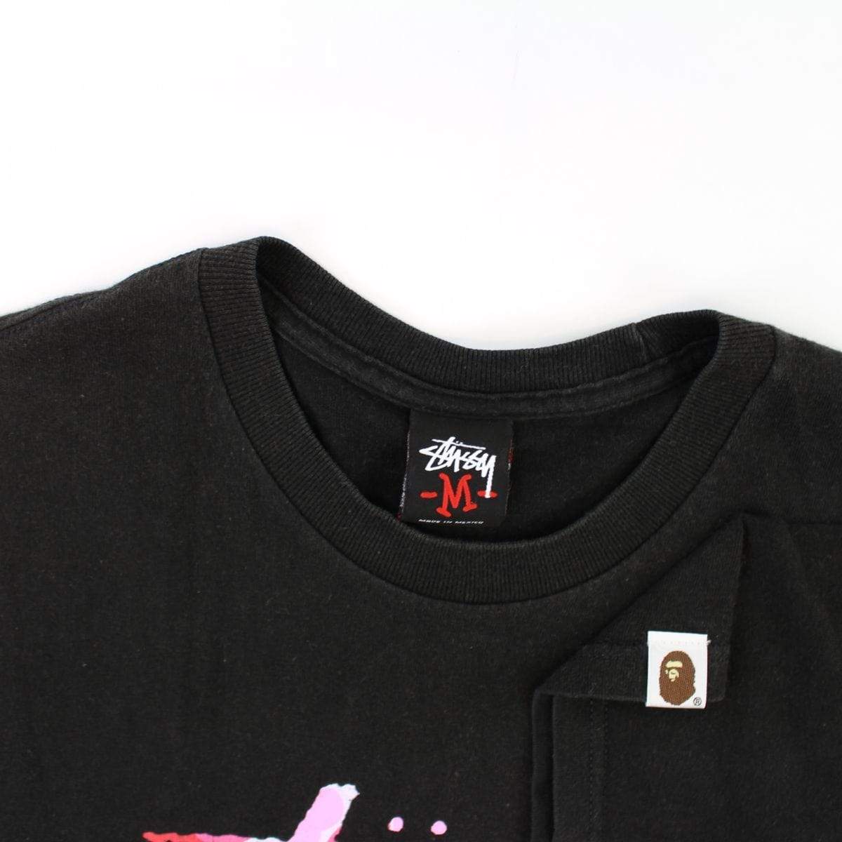 Bape x Stussy Pink Camo Logo Tee Black - SaruGeneral