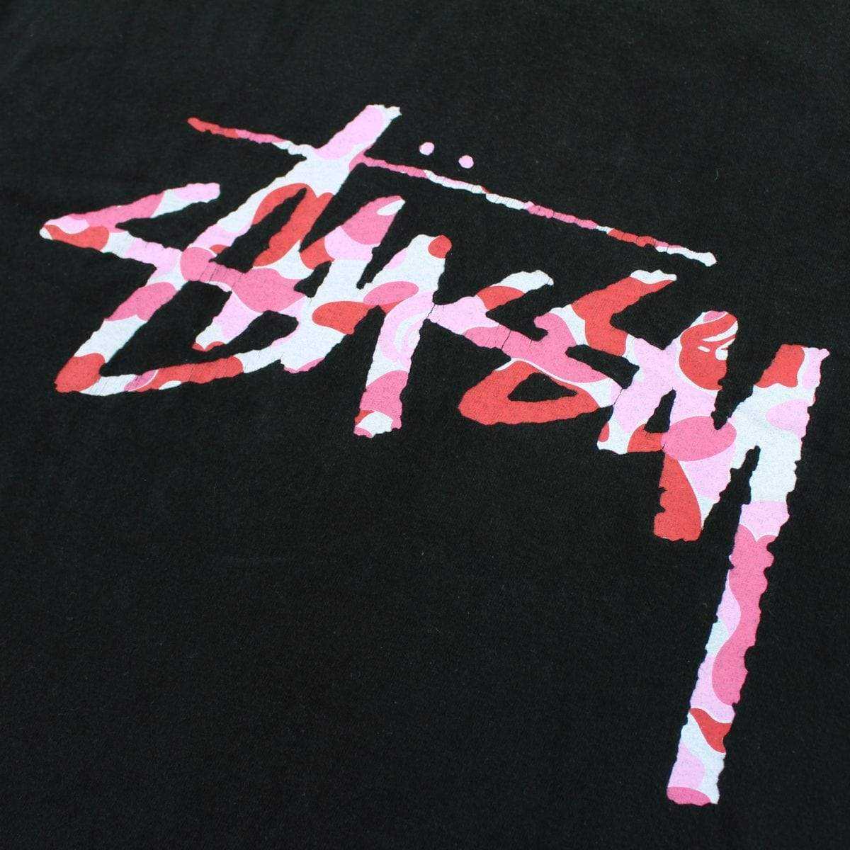 Bape x Stussy Pink Camo Logo Tee Black - SaruGeneral