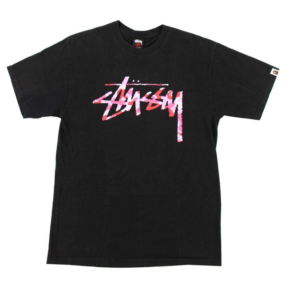 Bape x Stussy Pink Camo Logo Tee Black - SaruGeneral