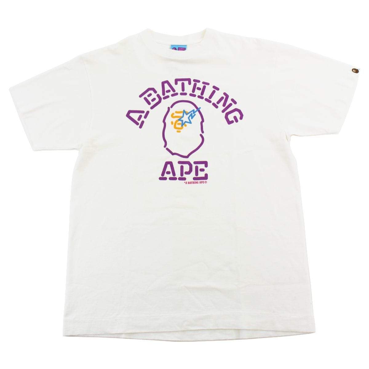 Bapesta College Logo Purple Orange Blue Tee White - SaruGeneral
