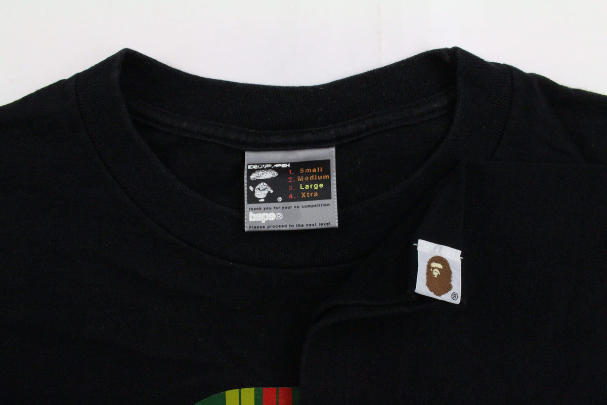 Bape Red Yellow Green Plaid Big Ape Logo Tee Black - SaruGeneral
