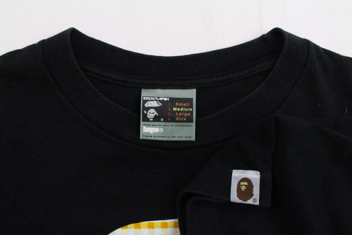 Bape Yellow Plaid Big Ape Logo Tee Black - SaruGeneral