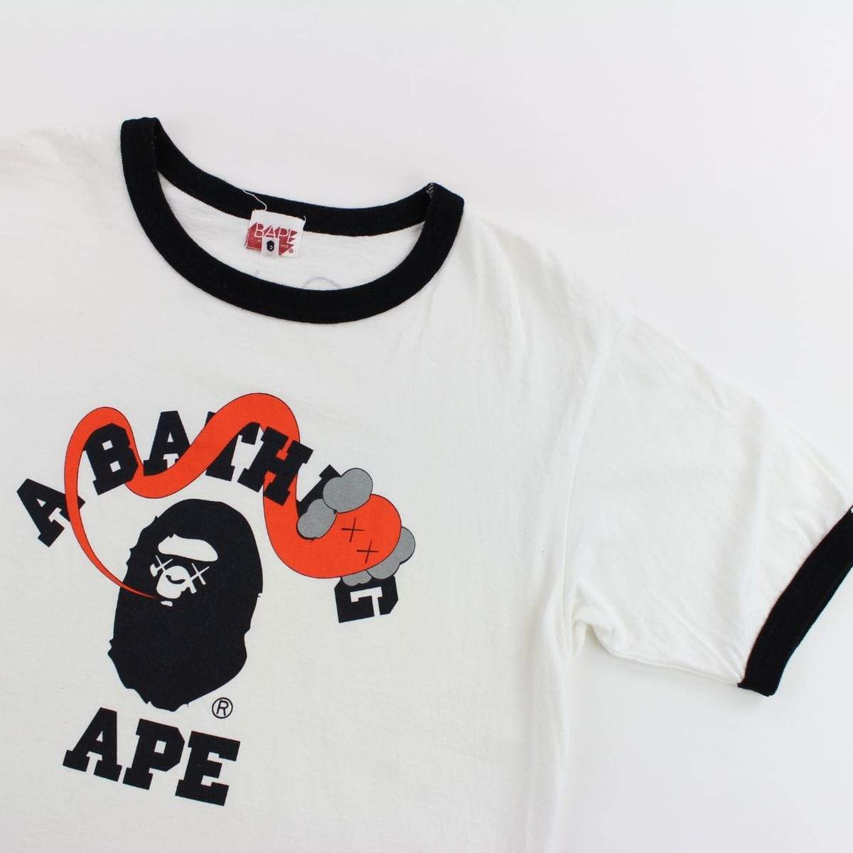 Bape x Kaws College Logo Orange Black Tee White - SaruGeneral
