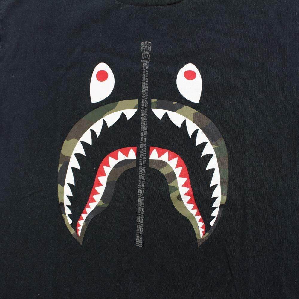 Bape 1st Green Camo Shark Face Tee Black - SaruGeneral