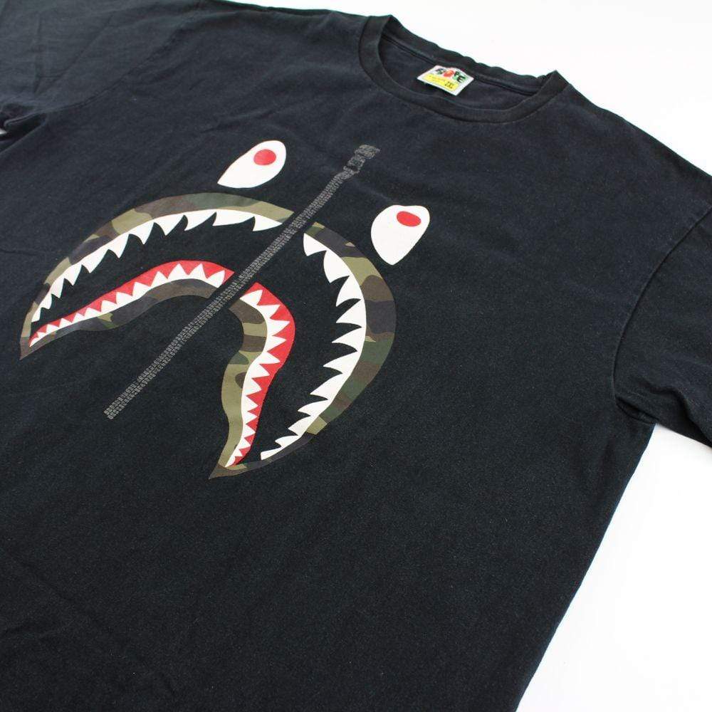 Bape 1st Green Camo Shark Face Tee Black - SaruGeneral