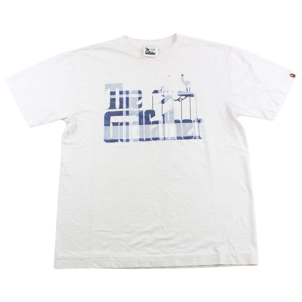 Bape x The Godfather Blue Plaid Logo Tee White - SaruGeneral