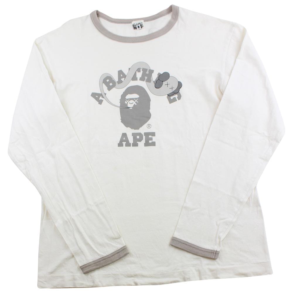 bape x kaws college logo ls white grey 2005 - SaruGeneral