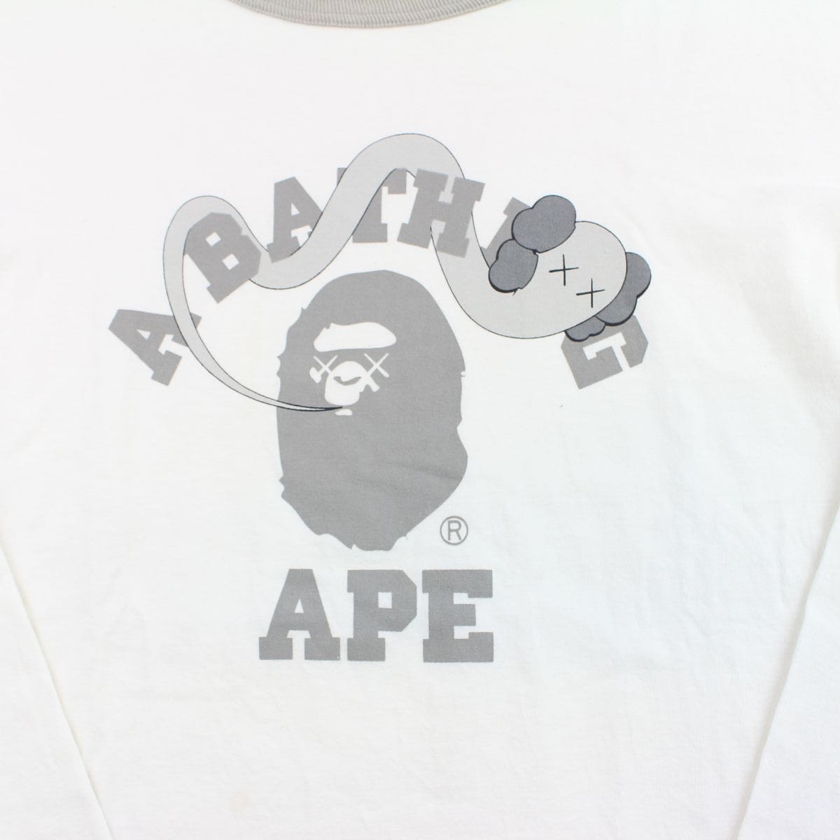 bape x kaws college logo ls white grey 2005 - SaruGeneral
