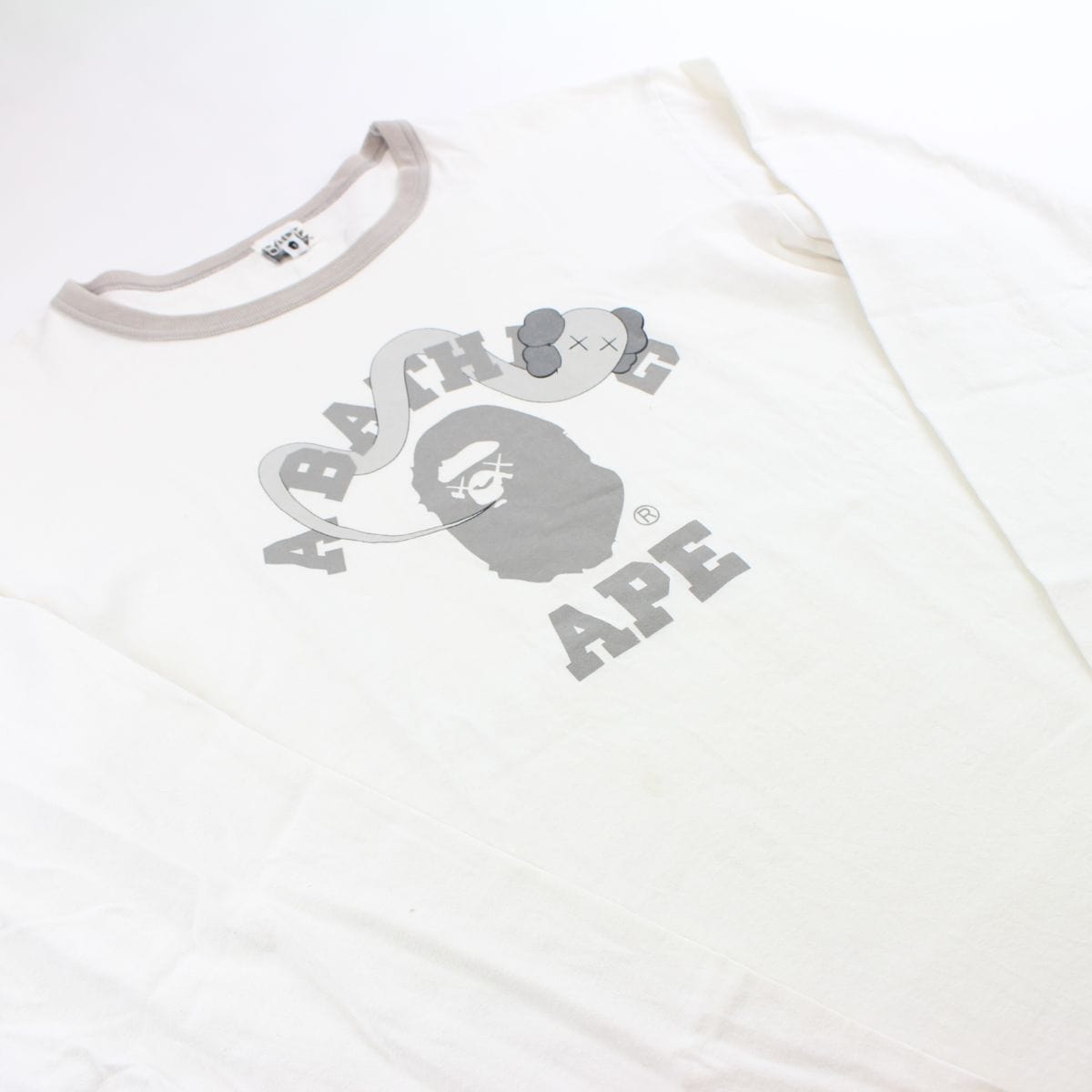 bape x kaws college logo ls white grey 2005 - SaruGeneral