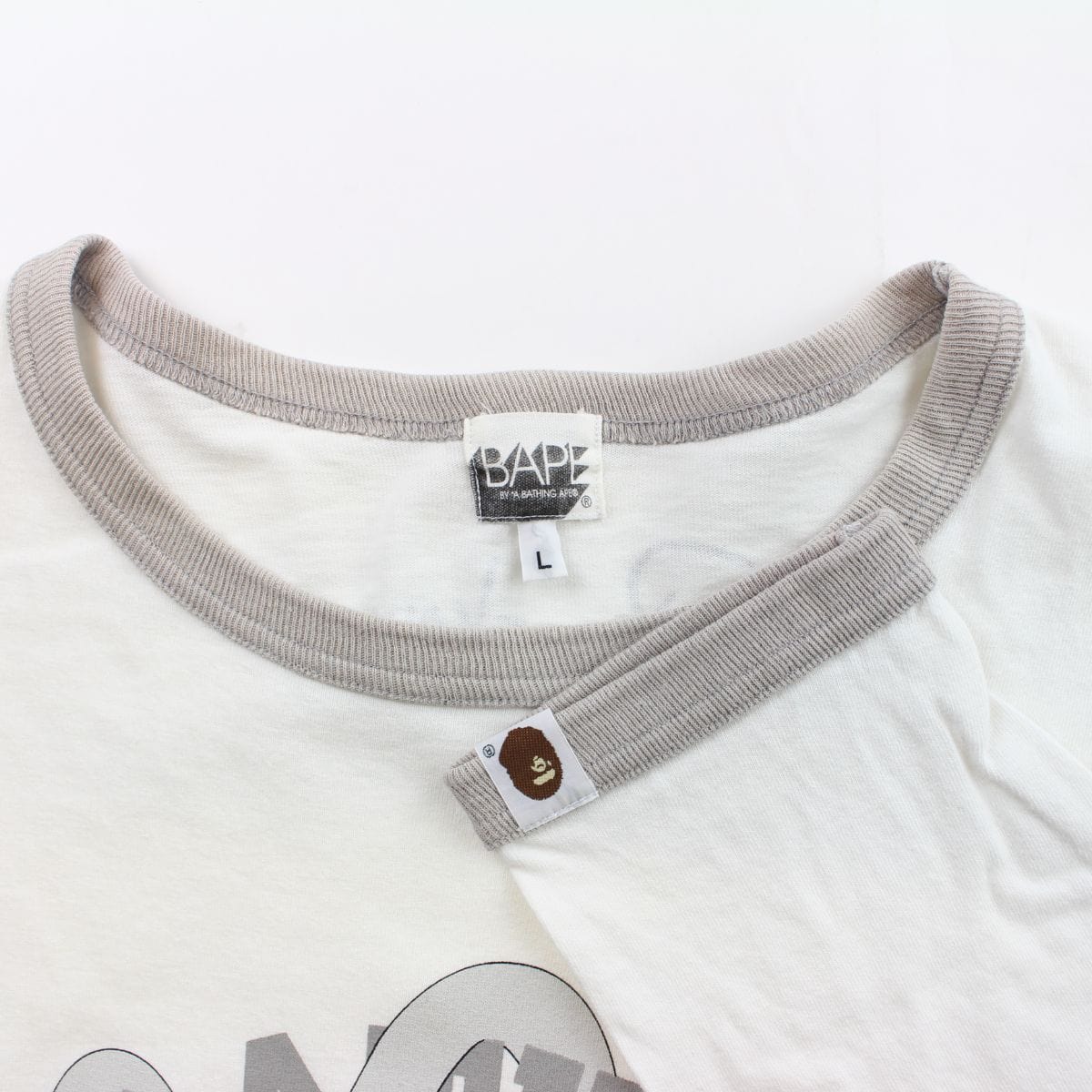 bape x kaws college logo ls white grey 2005 - SaruGeneral