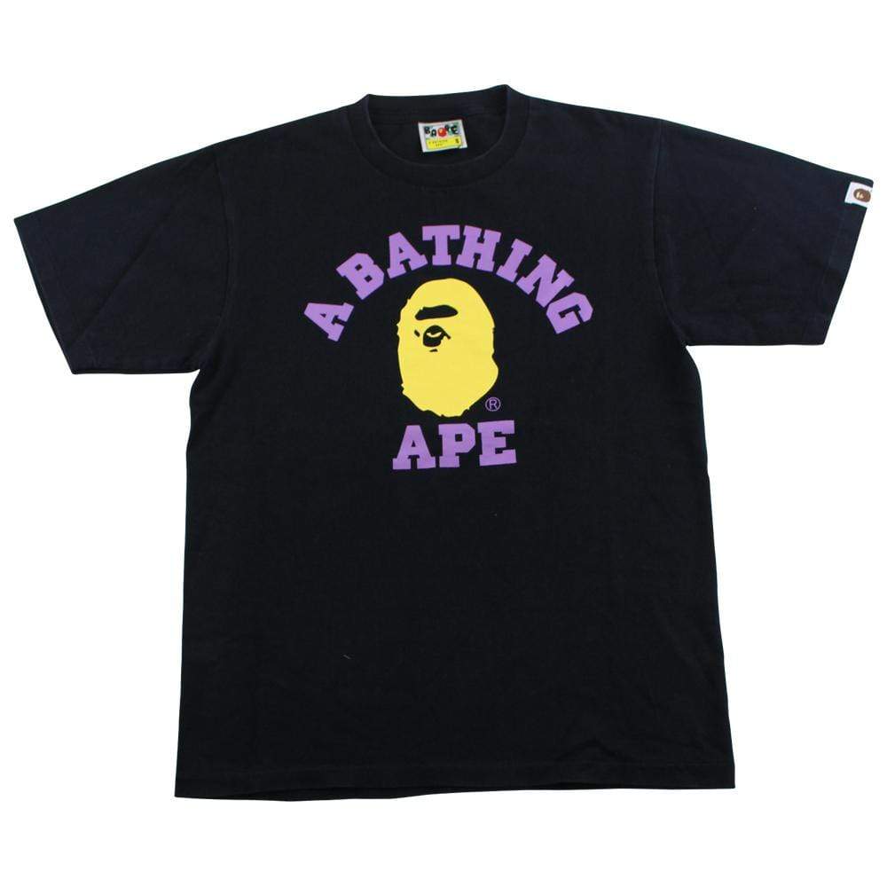 Bape Purple & Yellow College Logo Tee Black - SaruGeneral