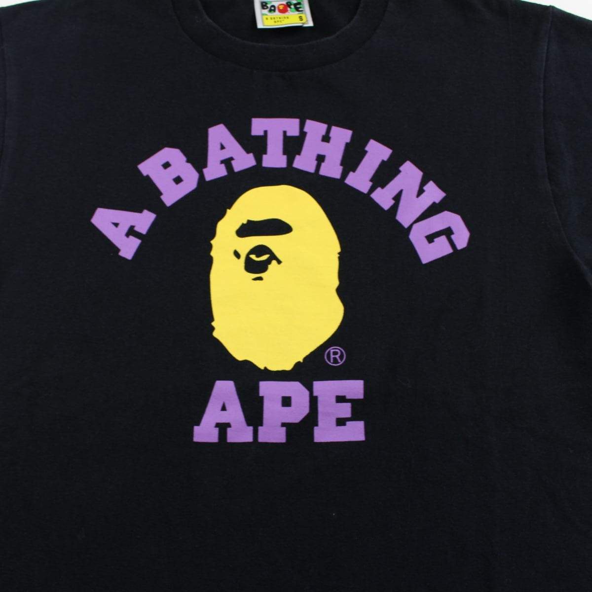 Bape Purple & Yellow College Logo Tee Black - SaruGeneral