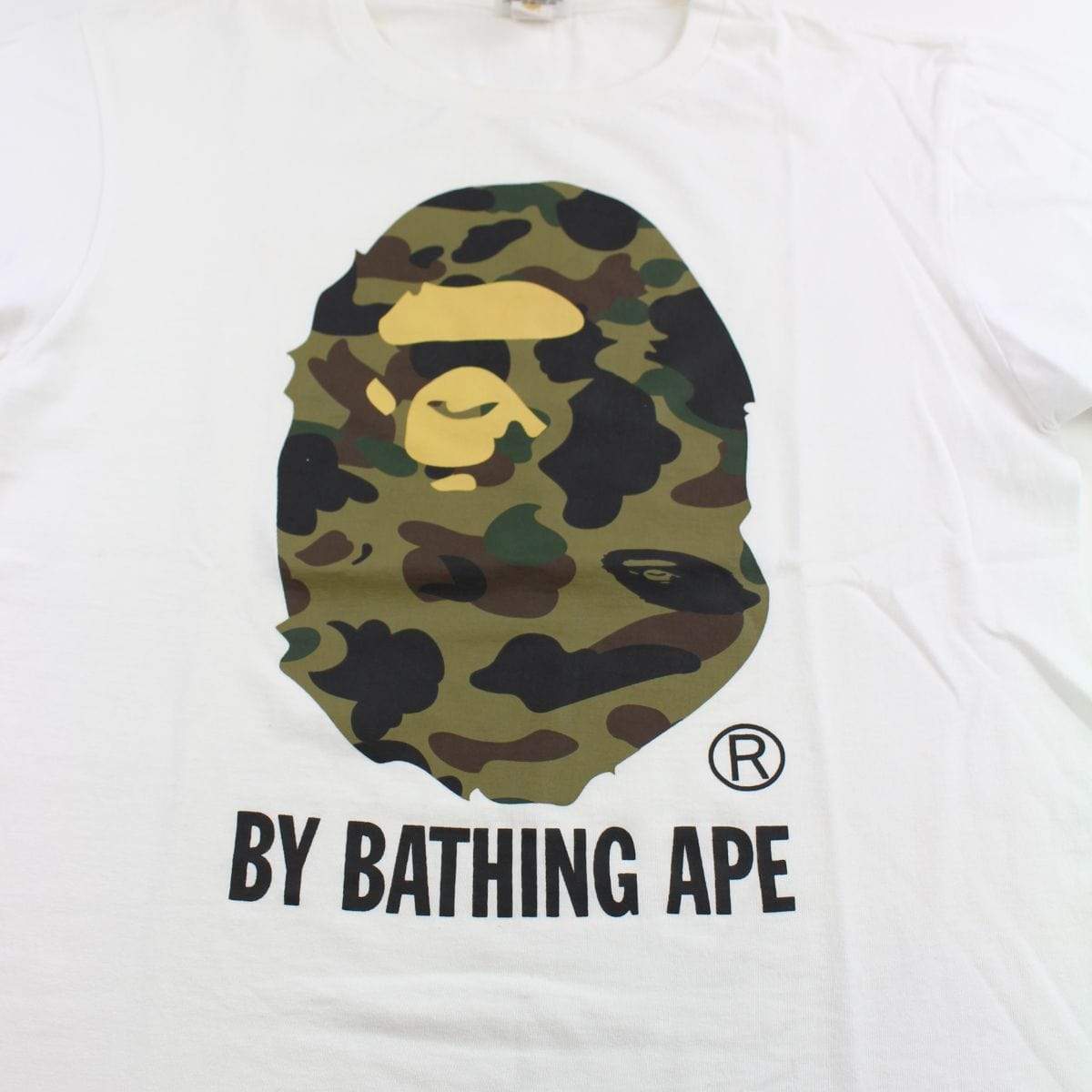 Bape 1st Green Camo Big Ape Logo Tee White - SaruGeneral
