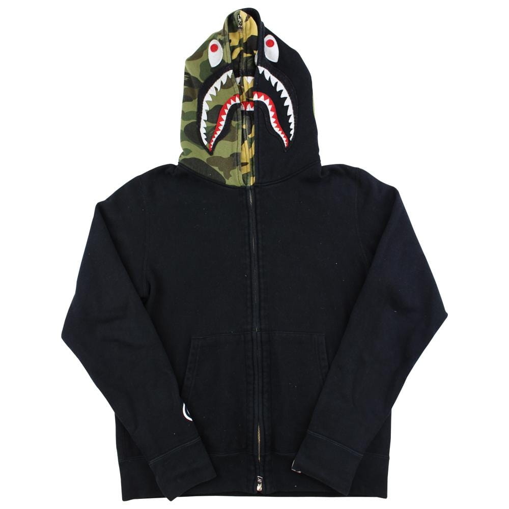 bape black 1st camo double shark hoodie - SaruGeneral