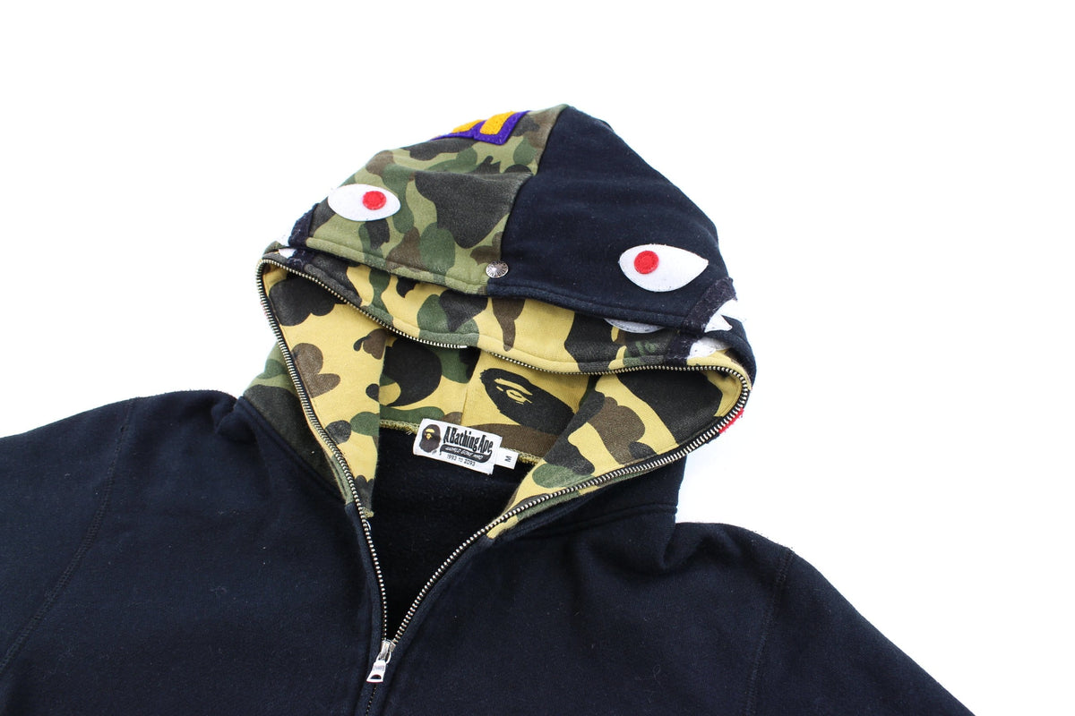 bape black 1st camo double shark hoodie - SaruGeneral