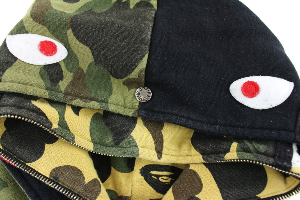 bape black 1st camo double shark hoodie - SaruGeneral