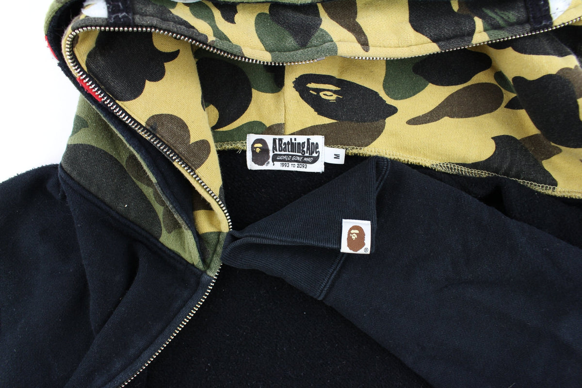 bape black 1st camo double shark hoodie - SaruGeneral